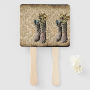 rustic damask western country cowboy boot hand fan