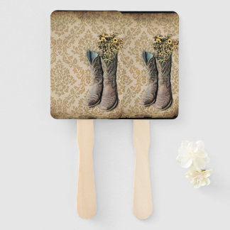 rustic damask western country cowboy boot hand fan
