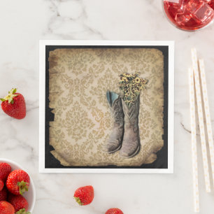 rustic damask western country cowboy boot napkin