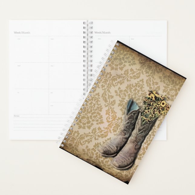 rustic damask western country cowboy boot planner (Display)