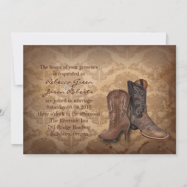 rustic damask Western Cowboy wedding Invitation (Front)