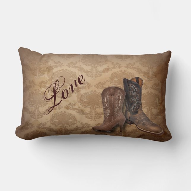 rustic damask Western Cowboy wedding Lumbar Cushion (Front)