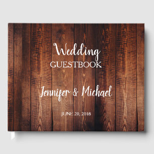 Rustic dark barn wood script country wedding guest book