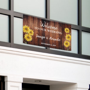 Rustic dark barn wood sunflower Welcome wedding Banner