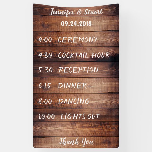 Rustic dark barn wood Wedding program schedule Banner (Vertical)