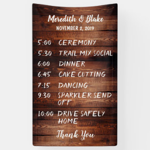 Rustic dark barn wood Wedding program schedule Banner