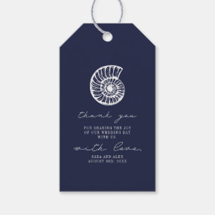 Rustic Dark Blue Beach Shell Wedding Thank You Gift Tags