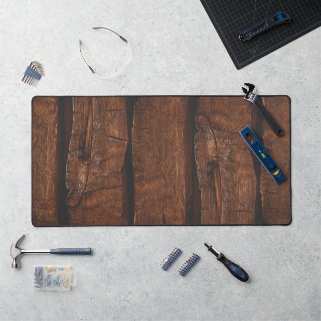 Rustic dark brown old wood desk mat (Workstation)