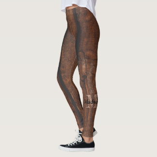 Rustic dark brown old wood Monogram Leggings