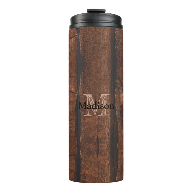 Rustic dark brown old wood Monogram Thermal Tumbler (Front)