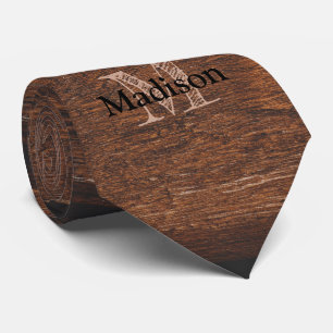 Rustic dark brown old wood Monogram Tie