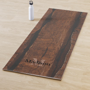 Rustic dark brown old wood Monogram Yoga Mat