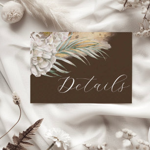 Rustic Dark Brown & White Flowers Wedding Details Enclosure Card