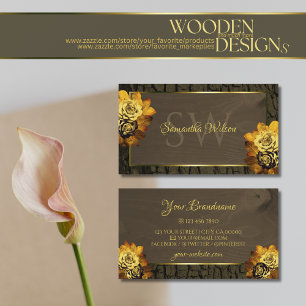  Rustic Dark Brown Wood Grain Tree Bark Monogram Business Card