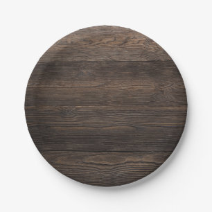 Rustic Dark brown WOOD LOOK texture Paper Plate