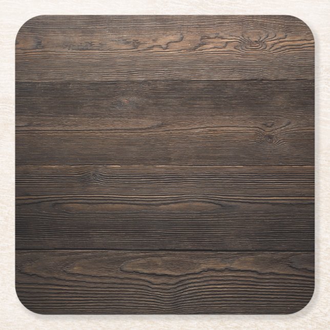 Rustic Dark brown WOOD LOOK texture Square Paper Coaster (Front)