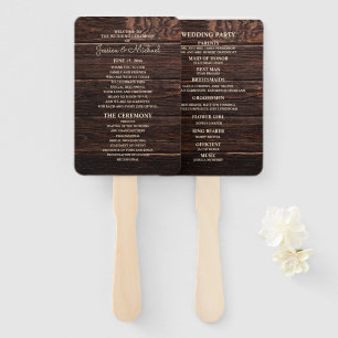 Rustic Dark Brown Wood Wedding Program Hand Fan