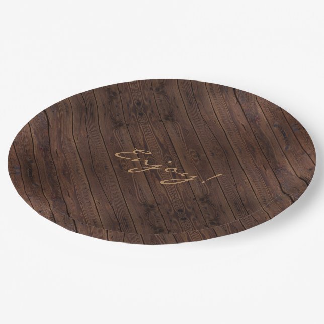 Rustic Dark Brown Wood Wooden Fence Country Style Paper Plate (Angled)