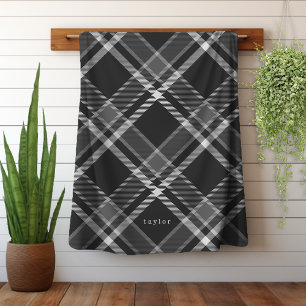 Rustic Dark Charcoal Grey Tartan Plaid with Name Sherpa Blanket