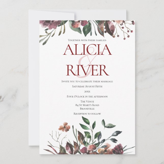 Rustic Dark Fall Floral Wedding Invitation (Front)