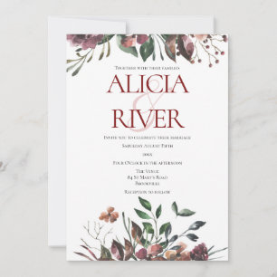 Rustic Dark Fall Floral Wedding Invitation