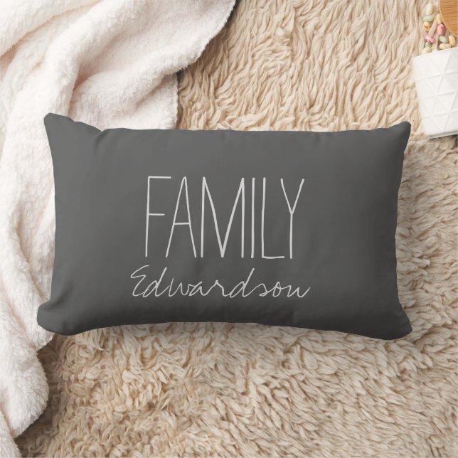 Rustic dark gray Family script monogram name  Lumbar Cushion (Blanket)