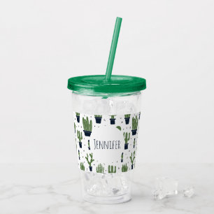 Rustic Dark Green Cactus Desert Pattern Acrylic Tumbler