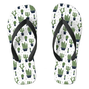 Rustic Dark Green Cactus Desert Pattern Jandals