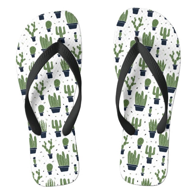 Rustic Dark Green Cactus Desert Pattern Jandals (Footbed)
