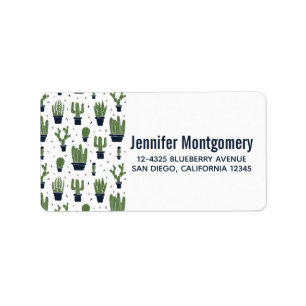 Rustic Dark Green Cactus Desert Pattern Label