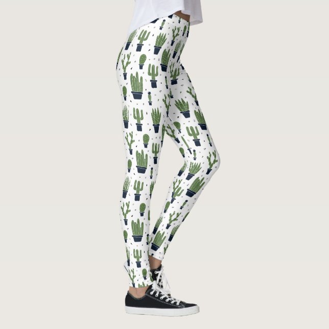 Rustic Dark Green Cactus Desert Pattern Leggings (Right)