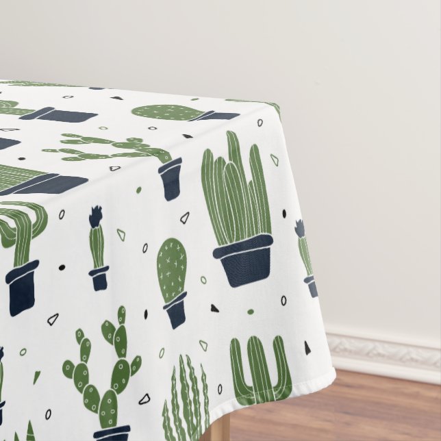 Rustic Dark Green Cactus Desert Pattern Tablecloth (In Situ)