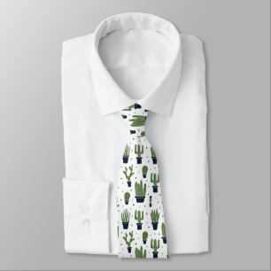 Rustic Dark Green Cactus Desert Pattern Tie