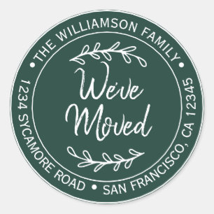 Rustic Dark Green New Address Classic Round Sticker