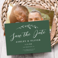 Rustic Dark Green Wildflower + Photo Save The Date