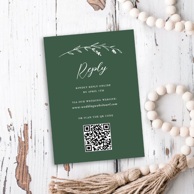 Rustic Dark Green Wildflower QR Code Wedding RSVP Card (Creator Uploaded)