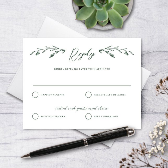 Rustic Dark Green Wildflower Wedding Reply Card (Creator Uploaded)