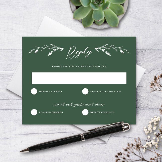 Rustic Dark Green Wildflower Wedding RSVP Card (Creator Uploaded)