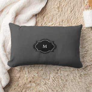 Rustic dark grey family monogrammed lumbar cushion