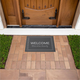 Rustic dark grey Welcome family name Doormat