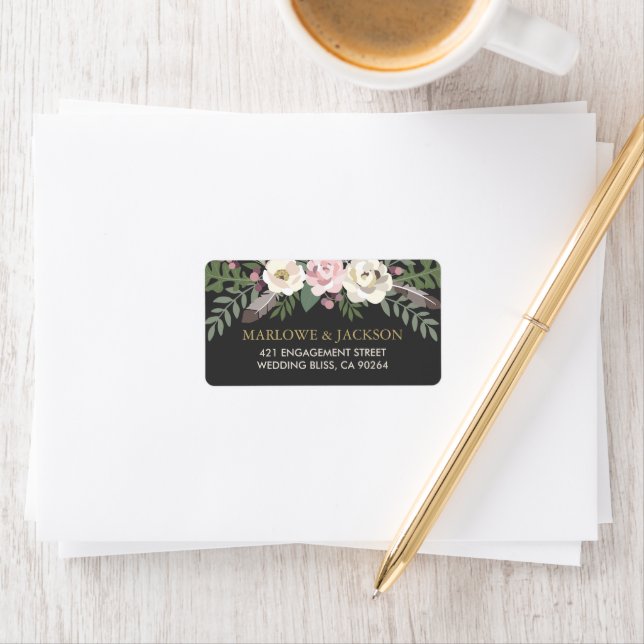 Rustic Dark Moody Floral Boho Wedding Address Label (Insitu)