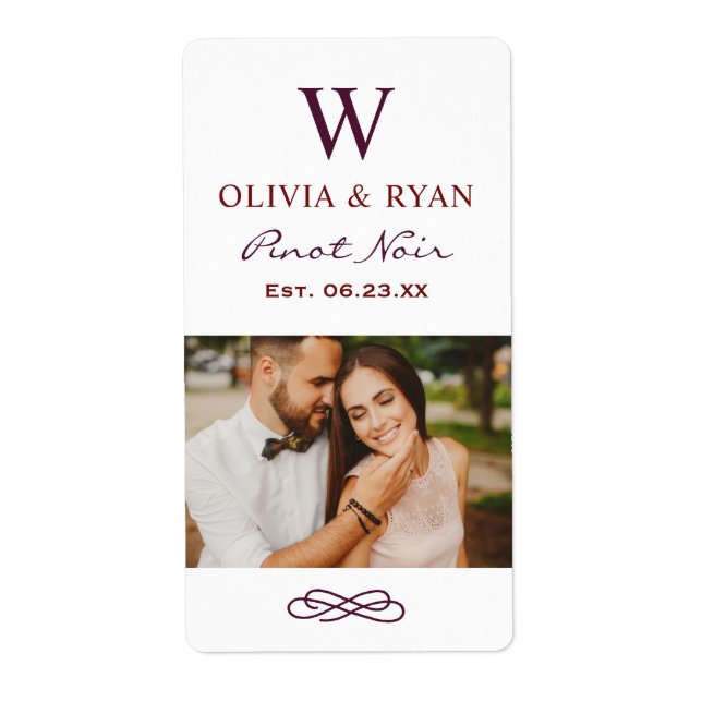 Rustic Dark Red Monogram Wine Wedding Favour (Front)