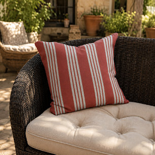 Rustic Dark Red White Grey Striped Pattern Cushion