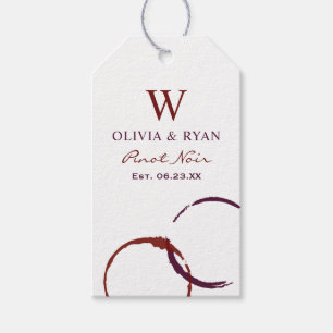 Rustic Dark Red Wine Stain Monogram Favour Gift Tags
