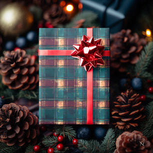 Rustic Dark Teal and Burgundy Plaid – Warm Holiday Wrapping Paper