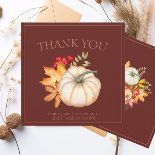 Rustic Dark Terracotta Autumn Fall Pumpkin Wedding Thank You Card