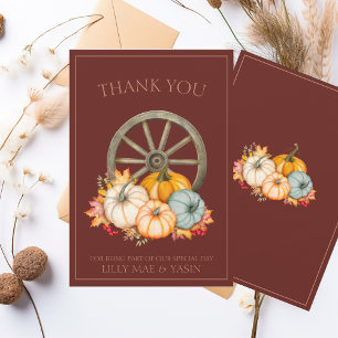Rustic Dark Terracotta Autumn Fall Pumpkin Wedding Thank You Card