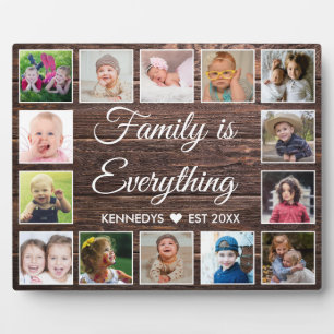 Rustic Dark Wood 14 Photo Collage Family Quote   Plaque