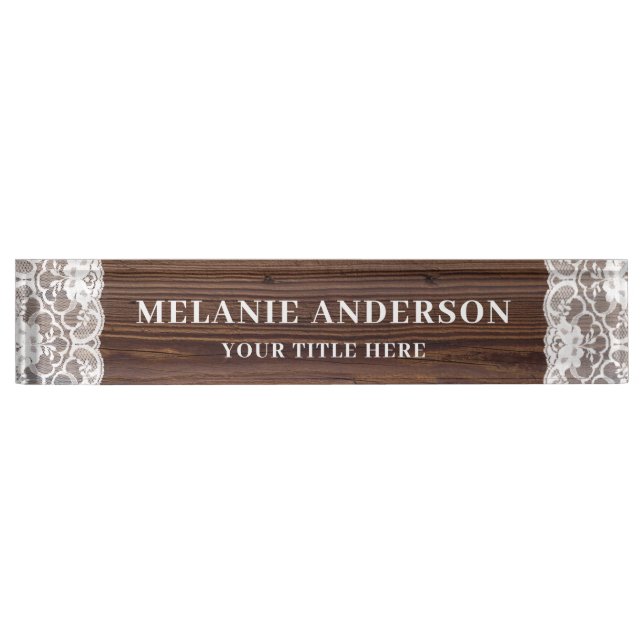 Rustic Dark Wood and Lace Wedding Planner Nameplate (Front)