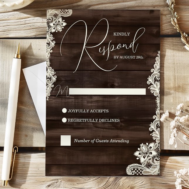 Rustic Dark Wood and Lace Wedding Response Card (Rustic Dark Wood and Lace Wedding Response Card)